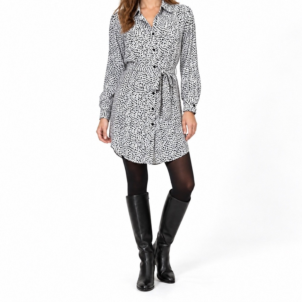 Emerson Fry Shirt Dress Cheetah Print Black White Women M Belted Button Down USA